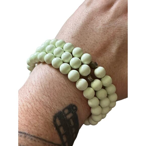 Three Lemon Chrysoprase and Sterling Stretch Bracelets - Picture 8 of 8